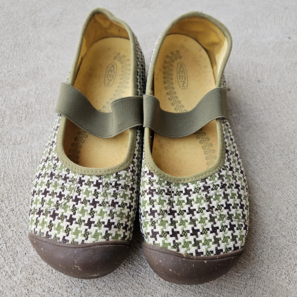 Keen Olive and Brown Mary Jane Flats Shoes